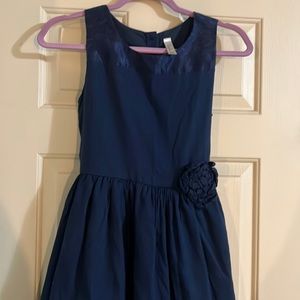 Cherokee Girls Dress Size XL Navy Satin Trim Layered Toule Fabric Rose Accent
